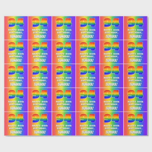 94e verjaardag: kleurrijk, vun regenboogpatroon # cadeaupapier (Vlak)