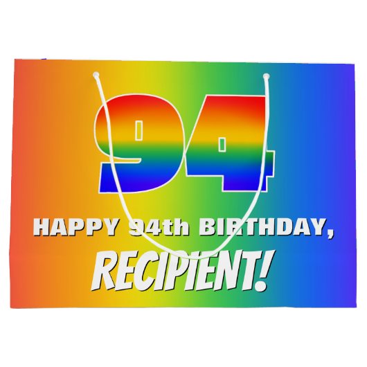 94e verjaardag: kleurrijk, vun regenboogpatroon # groot cadeauzakje (Achterkant)