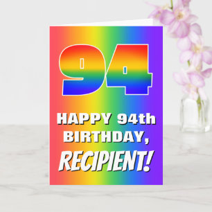 94e verjaardag: kleurrijk, vun regenboogpatroon #  kaart