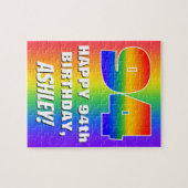 94e verjaardag: kleurrijk, vun regenboogpatroon #  legpuzzel (Horizontaal)