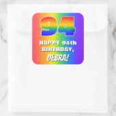 94e verjaardag: kleurrijk, vun regenboogpatroon #  vierkante sticker (Tas)