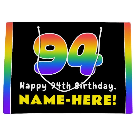 94e verjaardag: kleurrijke regenboog # 94, aangepa groot cadeauzakje (Voorkant)