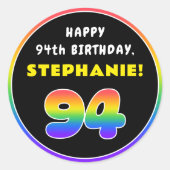 94e verjaardag: kleurrijke regenboog # 94, aangepa ronde sticker (Voorkant)