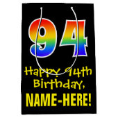 94e verjaardag: Leuk, Vet, Kleurrijk, Regenboog "9 Medium Cadeauzakje (Voorkant)