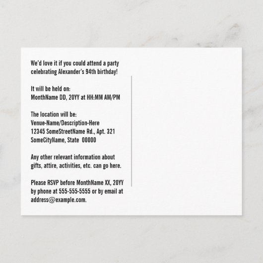 94e verjaardag - Leuk vuurwerk, Regenboog look "94 Briefkaart (Achterkant)