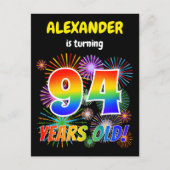 94e verjaardag - Leuk vuurwerk, Regenboog look "94 Briefkaart (Voorkant)