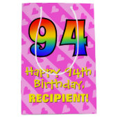 94e verjaardag: Leuke roze harten strepen; Regenbo Medium Cadeauzakje (Voorkant)