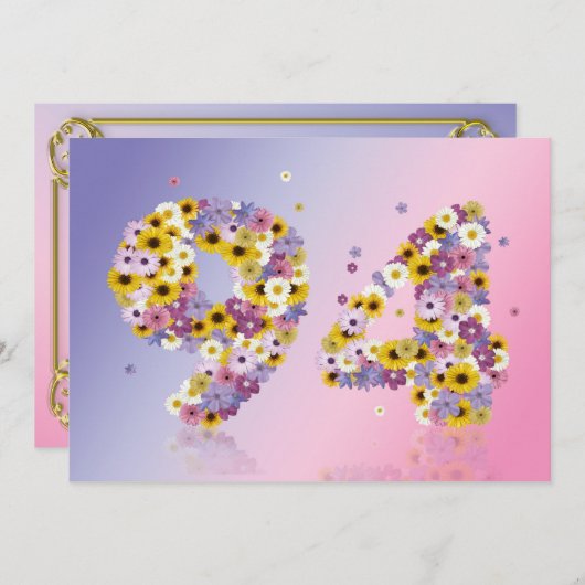 94e verjaardag, met bloembranen kaart (Voorkant / Achterkant)