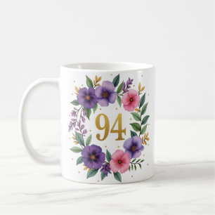 94e verjaardag Mok - Bloemenkrans met gouden numme