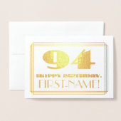 94e verjaardag; naam + Art Deco geïnspireerd look  Folie Kaarten (Voorkant met envelop)