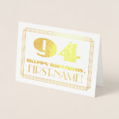 94e verjaardag; naam + Art Deco geïnspireerd look  Folie Kaarten (Voorkant)