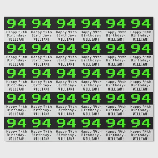 94e verjaardag - Nerdy / Geeky Style "94" en naam Cadeaupapier (Vlak)