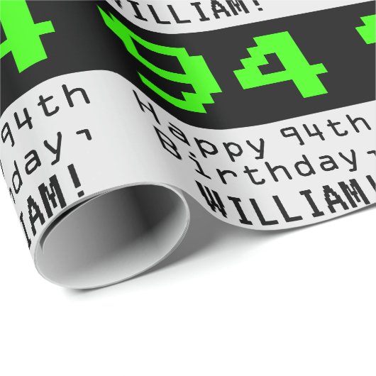 94e verjaardag - Nerdy / Geeky Style "94" en naam Cadeaupapier (Rol Hoek)