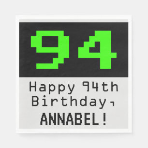 94e verjaardag - Nerdy / Geeky Style "94" & naam Servet