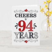 94e verjaardag Proost in rood wit zwart patroon Kaart (Gele Bloem)