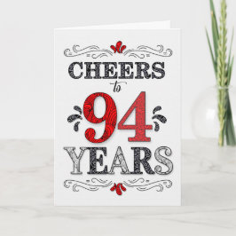 94e verjaardag Proost in rood wit zwart patroon Kaart