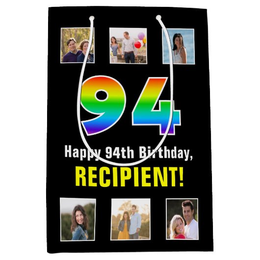 94e verjaardag: Regenboog "94", aangepaste foto's Medium Cadeauzakje (Voorkant)