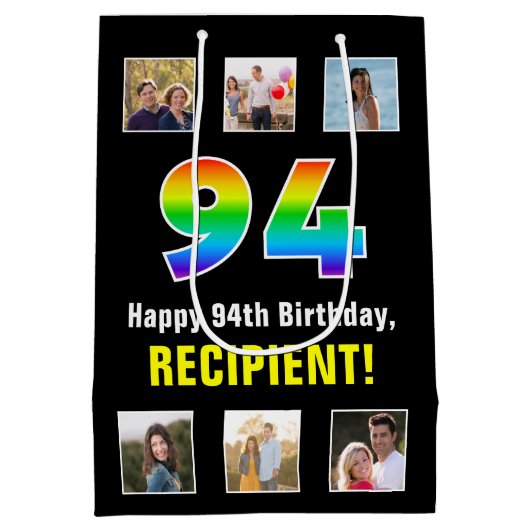 94e verjaardag: Regenboog "94", aangepaste foto's  Medium Cadeauzakje (Achterkant)