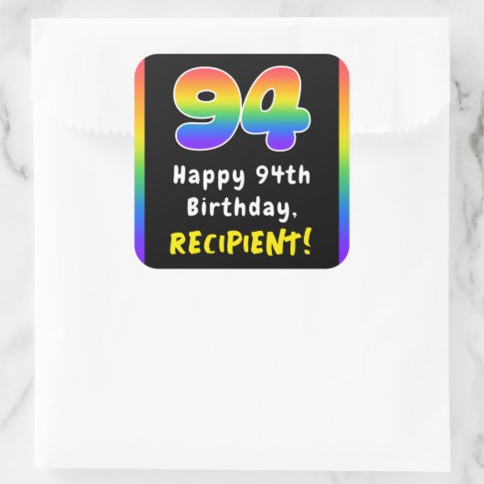 94e verjaardag: Regenboogspectrum # 94, Aangepaste Vierkante Sticker (Tas)