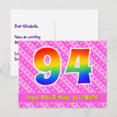 94e verjaardag: Roze strepen & harten, Regenboog 9 Briefkaart (Voorkant / Achterkant)