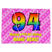 94e verjaardag: roze strips & harten, regenboognr. groot cadeauzakje (Achterkant)