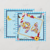 94e verjaardag Uitnodigingsbloemen, vlinders Kaart (Voorkant / Achterkant)