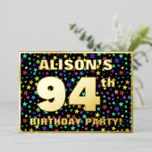 94e verjaardag van de geboorte - Fun, kleurrijk st Folie Uitnodiging (Staand Voorkant)