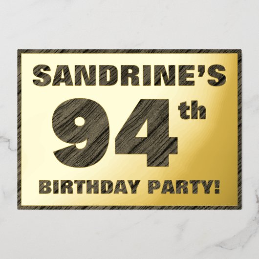 94e verjaardag van de geboorte — Vette, houten gra Folie Uitnodiging (Voorkant)