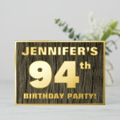 94e verjaardag: Vet, Faux Hood Grain Pattern Folie Uitnodiging (Staand Voorkant)