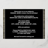 94e verjaardag: Vet, Faux Hood Grain Pattern Folie Uitnodiging (Achterkant)