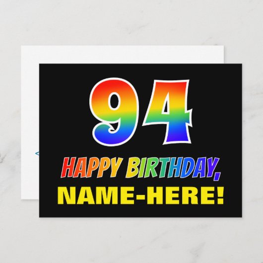 94e verjaardag: Vet, Vun, Eenvoudig, Regenboog 94 Briefkaart (Voorkant / Achterkant)