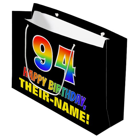 94e verjaardag: Vet, Vun, Eenvoudig, Regenboog 94 Groot Cadeauzakje (Voorkant Gekanteld)