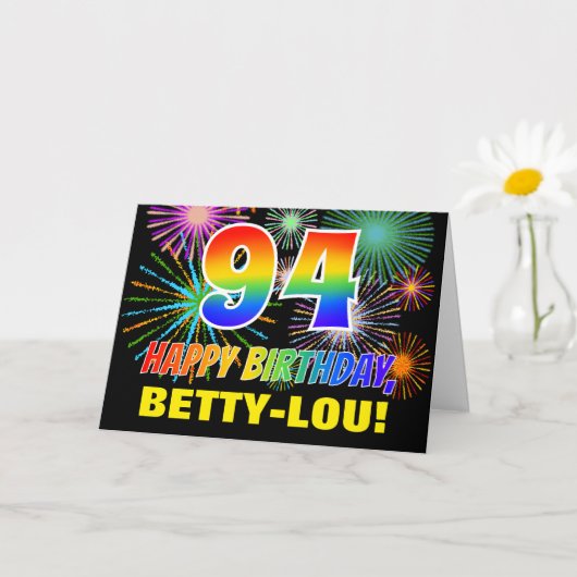 94e verjaardag: Vet, vuurwerk, regenboog 94 Kaart (Kleine Plant)