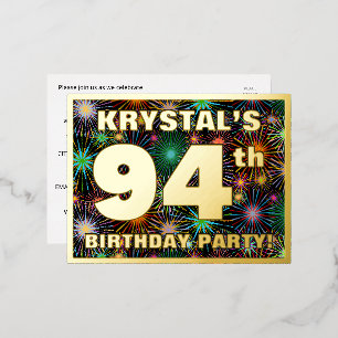 94e verjaardag: Vette, kleurrijke Fireworks-look Folie Uitnodiging Briefkaart