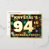 94e verjaardag: Vette, kleurrijke Fireworks-look Folie Uitnodiging Briefkaart (Voorkant / Achterkant)