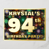 94e verjaardag: Vette, kleurrijke Fireworks-look Folie Uitnodiging Briefkaart (Voorkant)