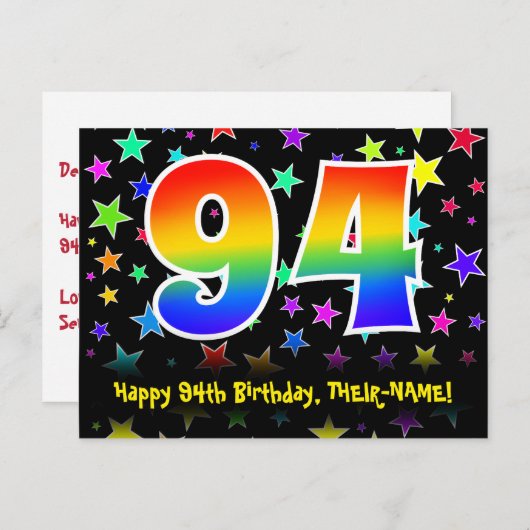 94e verjaardag: vun sterpatroon, regenboog 94, naa briefkaart (Voorkant / Achterkant)