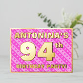 94e verjaardag — vuurroze harten en strips folie uitnodiging (Staand Voorkant)