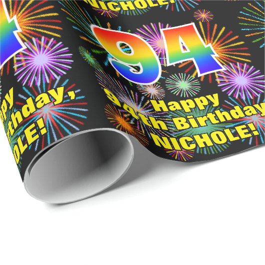94e verjaardag: vuurwerk, regenboogblik # "94" cadeaupapier (Rol Hoek)