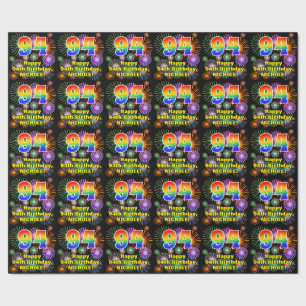 94e verjaardag: vuurwerk, regenboogblik # "94" cadeaupapier
