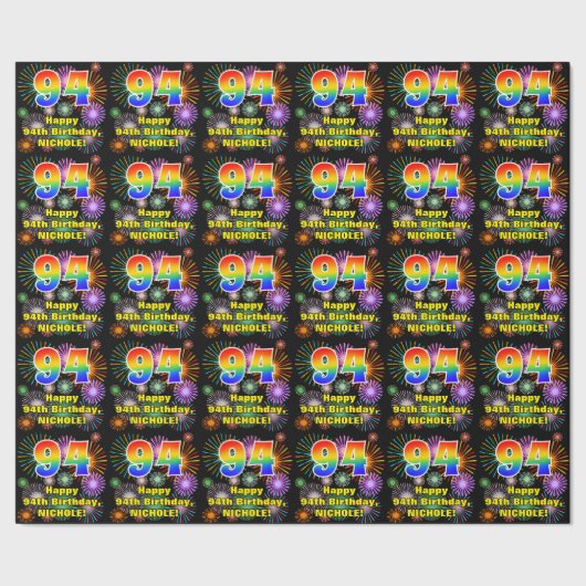 94e verjaardag: vuurwerk, regenboogblik # "94" cadeaupapier (Zoom)