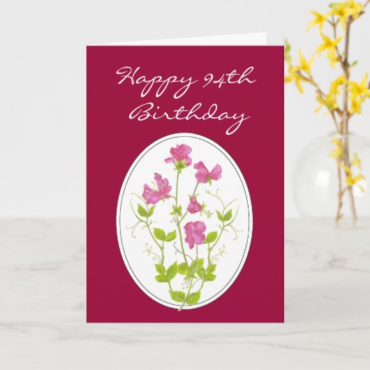 94e Verjaardag, Waterverf Zoete Erwt met de Schrif Kaart (Gele Bloem)