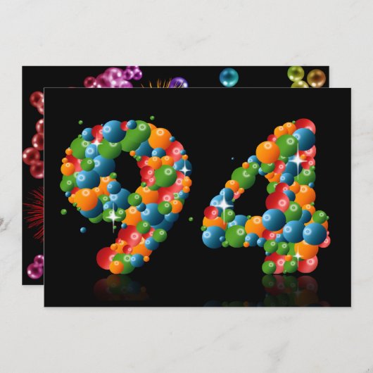 94e verjaardagsfeest, met bubbels en ballen kaart (Voorkant / Achterkant)