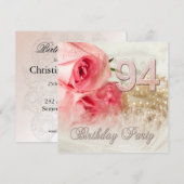 94e verjaardagsfeestje, rozen en parels kaart (Voorkant / Achterkant)