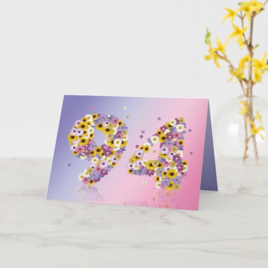94e verjaardagskaart met bloemen letters kaart (Gele Bloem)