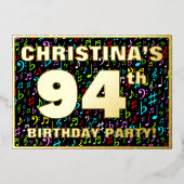 94e verpartij — Leuke, kleurrijke muzieksymbolen Folie Uitnodiging (Voorkant)