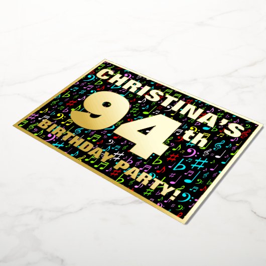 94e verpartij — Leuke, kleurrijke muzieksymbolen Folie Uitnodiging (Gedraaid)