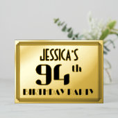 94ste verjaardag: Art Deco Kijk "94" en naam Folie Uitnodiging (Staand Voorkant)