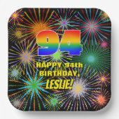 94ste verjaardag: kleurrijk, gevierd vuurwerk papieren bordje (Voorkant)