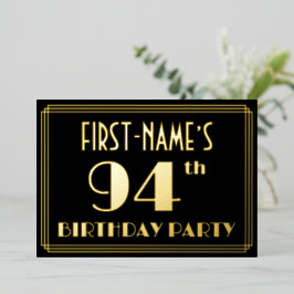 94ste verjaardagsfeest: Art Deco-look “94”, met na Folie Uitnodiging